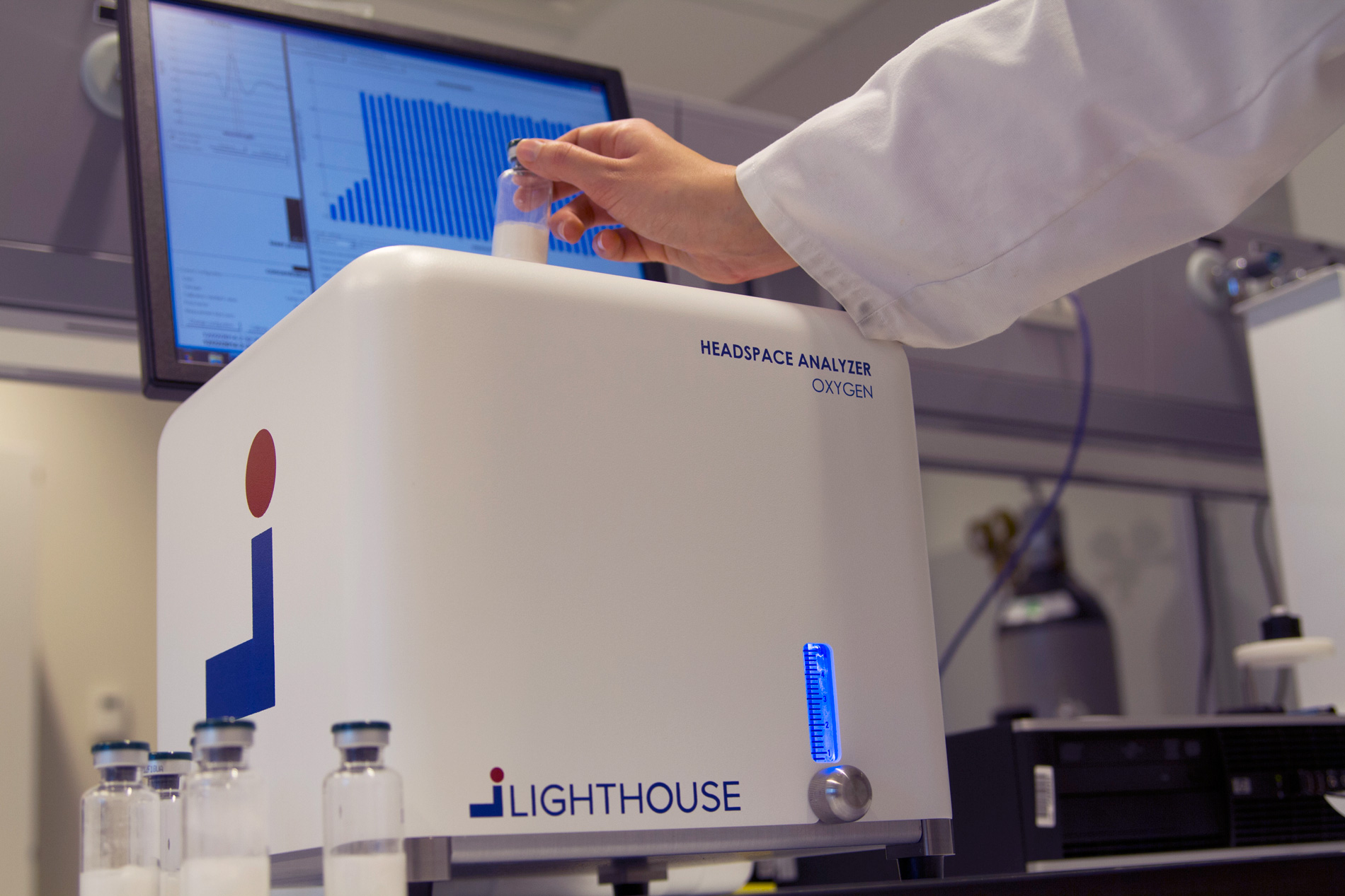 <div>sample. Measuring headspace oxygen, water vapor, or pressure gives insight into stability and quality of the drug and packaging components.